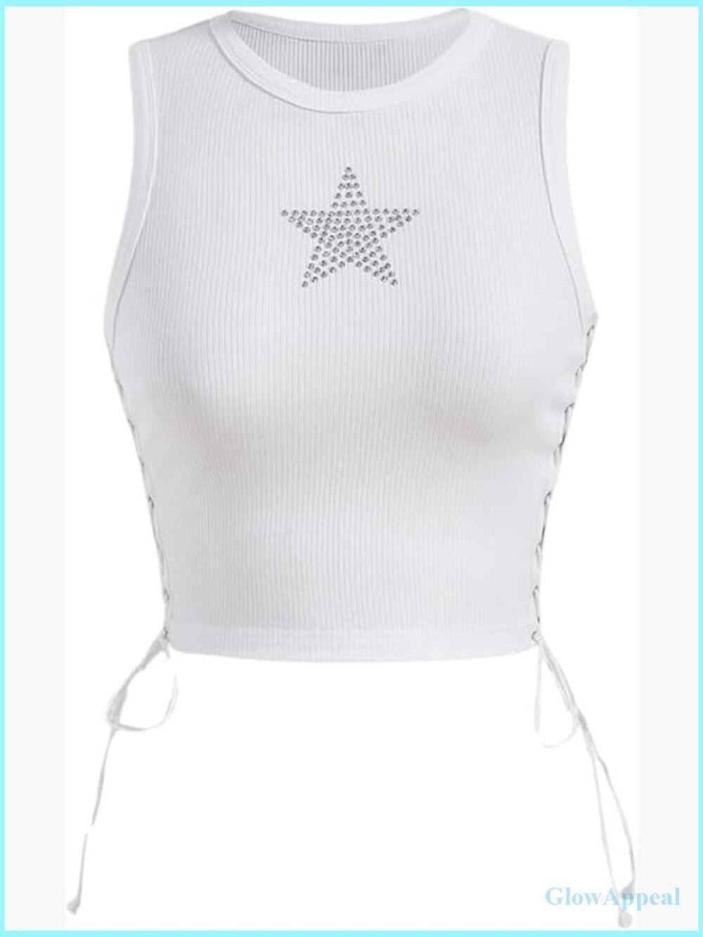 Ribbed Star Rhinestone Crop Tank Top Sleeveless Slim Fit Summer Top